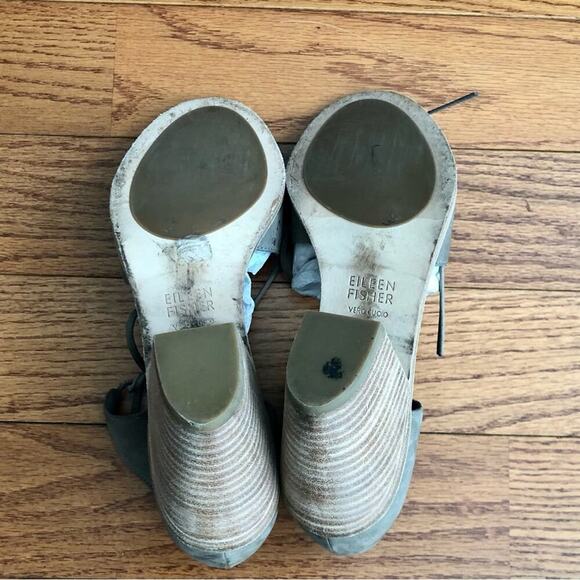 EILEEN FISHER Dove Gray Suede Leather Block Heel Tie Sandals, Women’s Size 8 - Picture 5 of 8